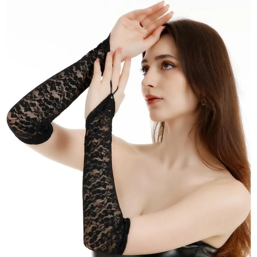 Women's Black 2 Long Gloves Accessories Fingerless Role Playing Evening Dress